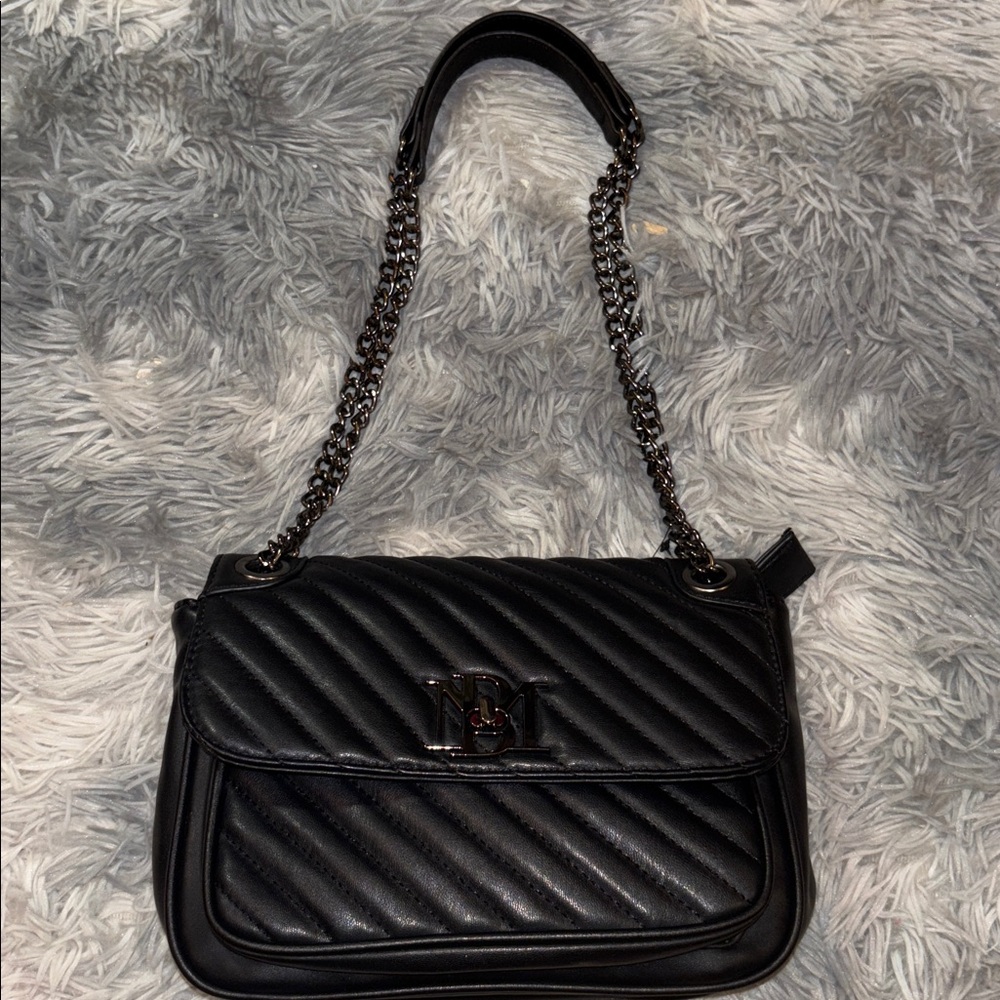 NWT Badgley Mischka Black Diagonal Quilt Convertible Crossbody Bag